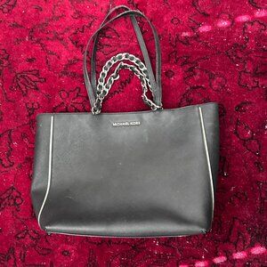 Michael Kors Black Saffiano Leather Handbag Tote Chain Handle